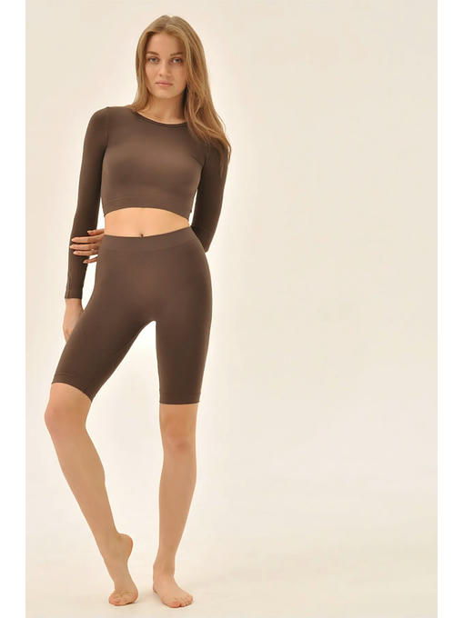 MY Топ женский CROP TOP MANICA LUNGA (1/72) (темно-коричневый) — изображение 3